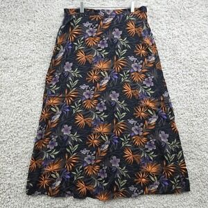 Sag Harbor Womens Black Floral Midi Skirt Size M Elastic Waist Cottagecore Retro